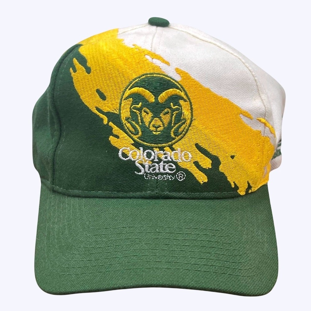 Vintage Colorado State University Rams Splash Snapback Hat Green Logo Athletic